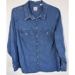 Levi's Womens Blue Denim Pearl Snap Western Cowboy Button Up Shirt Plus Size 3XL